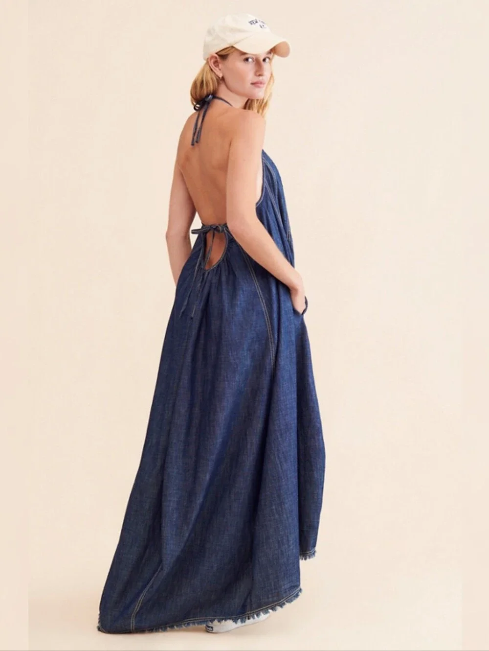 Free People Denim Dreams Midi Dress with Pockets - Blue Women's Size‎ XS